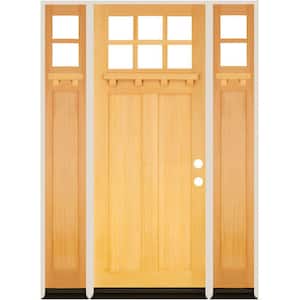 64 in. x 96 in. Left-Hand 6-Lite Clear Glass Craftsman Natural Stain Douglas Fir Prehung Door Double Sidelite