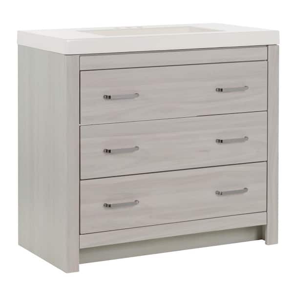 Woodbrook 37 in. Single Sink Elm Sky Bath Vanity with White Cultured Marble Top (Assembled)