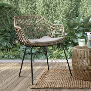 Arno Brown Steel Outdoor Dining Chair with Gray Cushion (2-Pack)