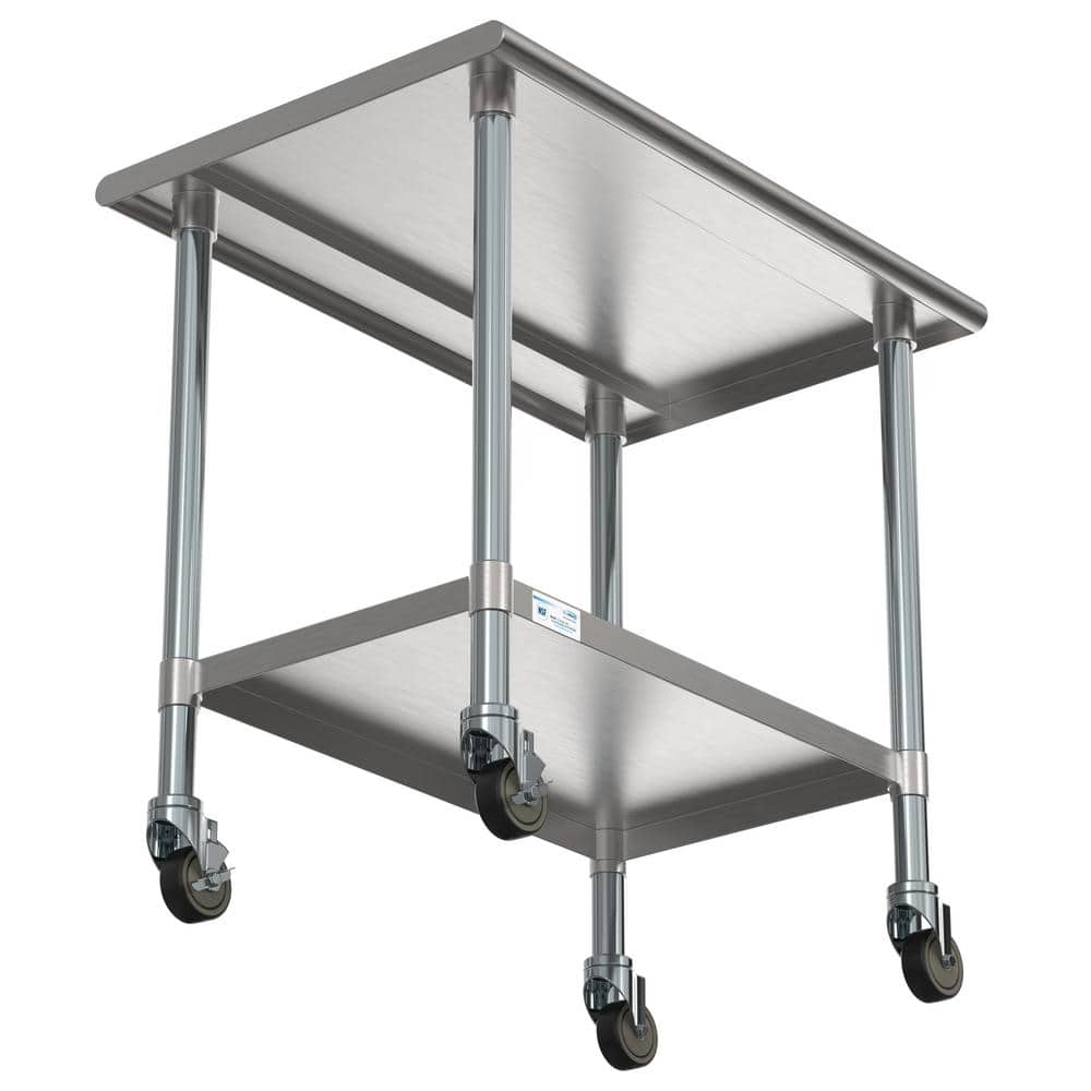 36" Stainless Steel Height-Adjustable Workbench with Wheels