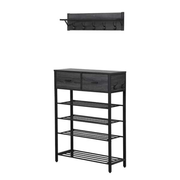 Unbranded 4-Tier Gray Coat and Shoe Rack for Entryway Organizer, Freestanding Hall Tree with Hanger Hooks