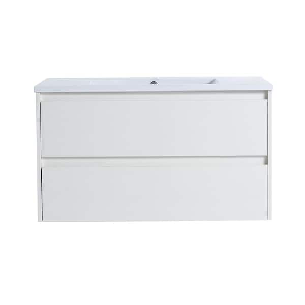 Unbranded 35.80 in. W x 18.20 in. D x 20.50 in. H Bath Vanity in Grain White with White Granite Top