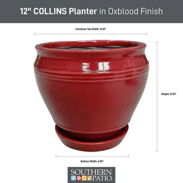 Southern Patio Collins 12 qt. Ceramic Indoor Planter (L x 12 in. W x 12 in. H x 10.4 in.) in Oxblood Finish
