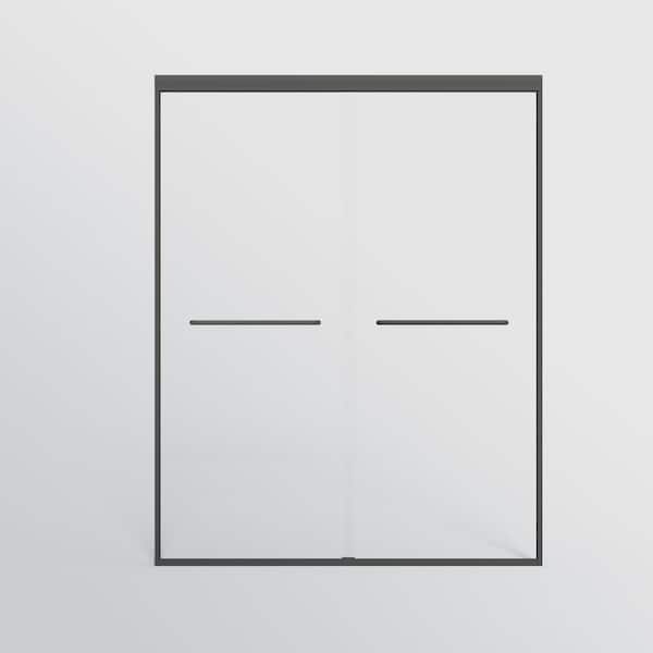 TCYO 48 in. W x 72 in. H Double Sliding Semi-Frameless Shower Door in Matte Black Finish with Clear Glass