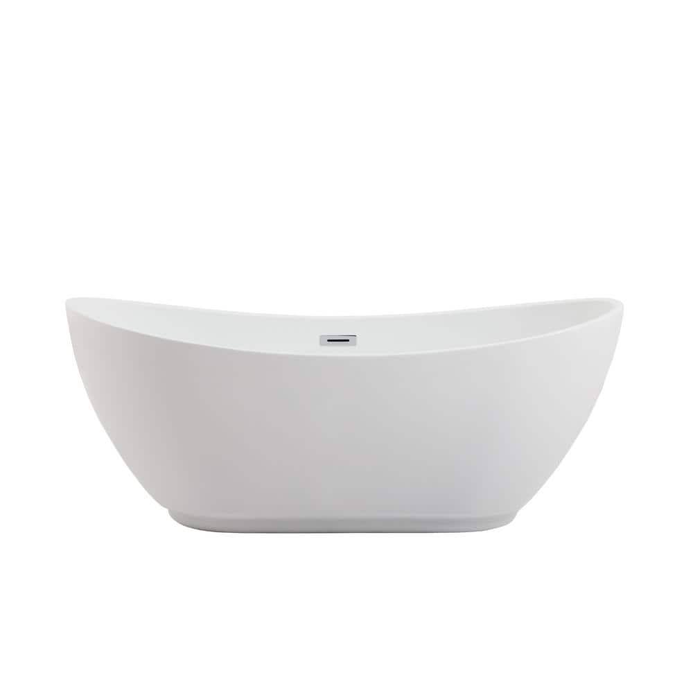 Timeless Home 62 in. L x 27 in. W x 24 in. H Oval Acrylic Flatbottom Non-Wh
