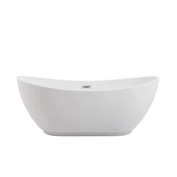 Unbranded Timeless Home 62 in. L x 27 in. W x 24 in. H Oval Acrylic Flatbottom Non-Whirlpool Bathtub in Glossy White