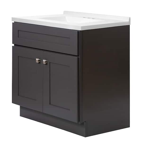 Brookings 31 in. W 1 Sink Bath Vanity in Urbane Bronze with Modern White Cultured Marble Top Assembled