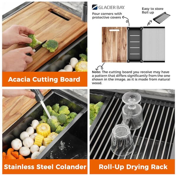 Glacier Bay 33 in. Undermount Double Bowl 18 Gauge Gunmetal Black