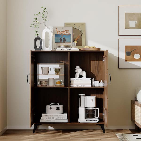 FUFU&GAGA Dark Brown Wood Grain 36 in. Accent Storage Cabinet with