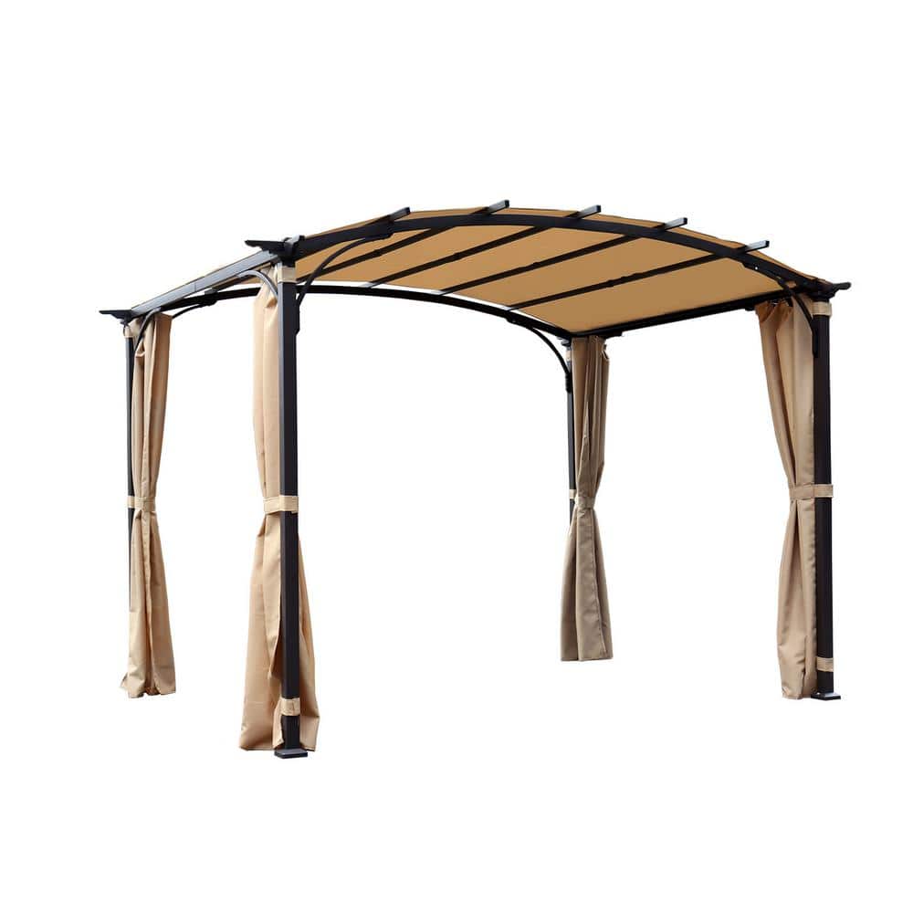 9 ft. x 11 ft. Khaki Arched Gazebo Canopy Tent with Waterproof Sun Shade Sh