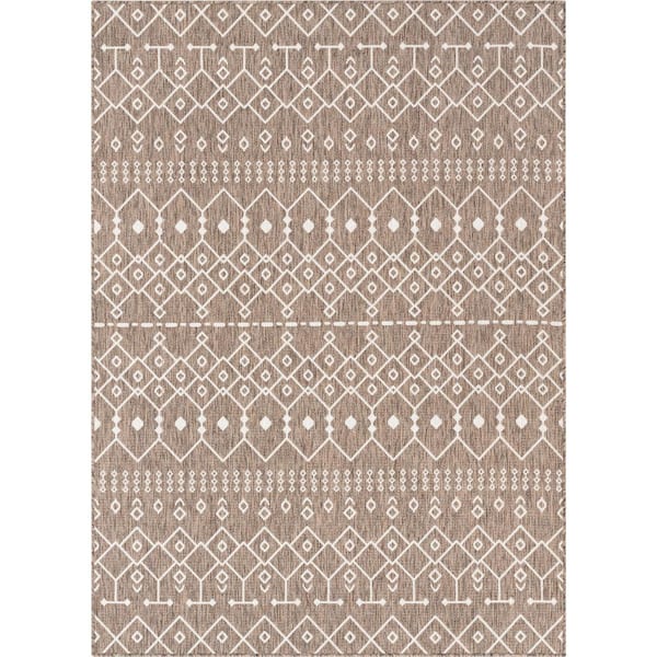 Well Woven Medusa Nord Moroccan Tribal Brown/Taupe 5 ft. 3 in. x 7 ft. 3 in. Flatweave Indoor/Outdoor Area Rug