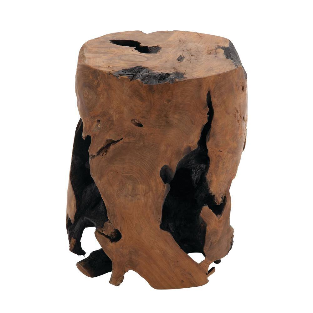 Rustic Teak Wood Live Edge Round Accent Table