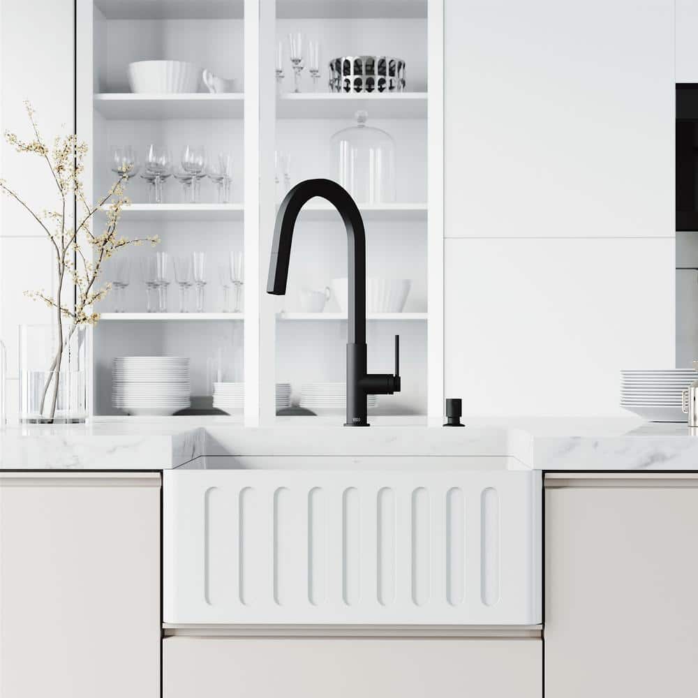 Matte White Stone 24" Single Bowl Farmhouse Kitchen Sink
