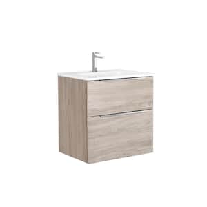 Dalia 24 in. W x 18.1 in. D x 23.8 in. H Single Sink Wall Mounted Bath Vanity in Grey Pine with White Ceramic Top