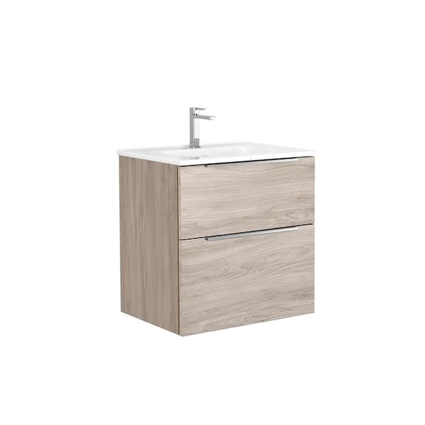 WS Bath Collections Dalia 24 in. W x 18.1 in. D x 23.8 in. H Single Sink Wall Mounted Bath Vanity in Grey Pine with White Ceramic Top