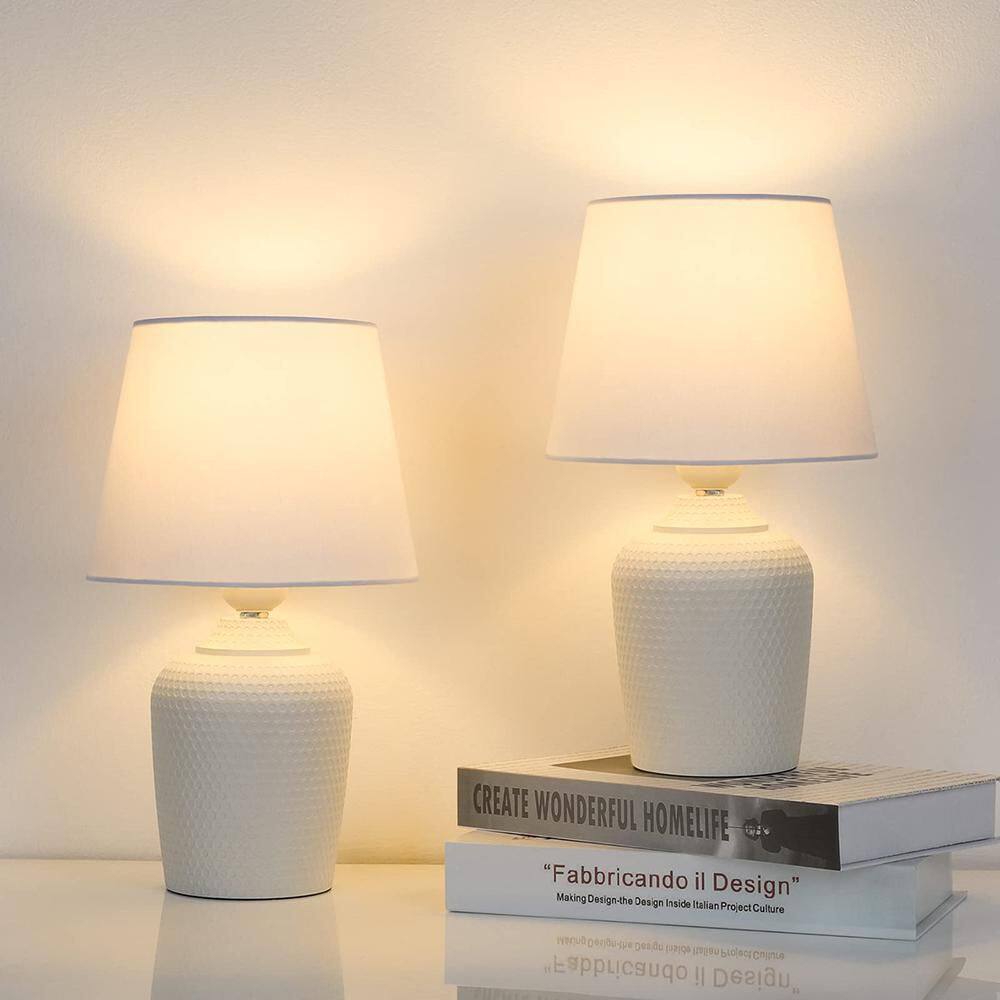 フロアスタンド Arles White Desk Lamp (Set of 2) 11.8 in. White Bedside Table Lamp Set of 2 with No Bulbs Included