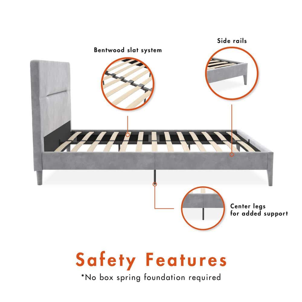 Full Light Gray Velvet Upholstered Platform Bed with Tufted Headboard