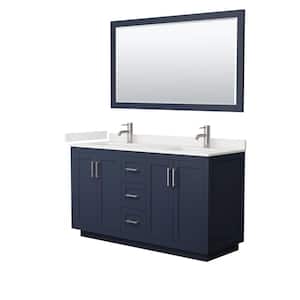 Miranda 60 in. W x 22 in. D x 33.75 in. H Double Bath Vanity in Dark Blue with White Qt. Top and 58 in. Mirror