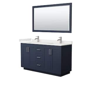 Miranda 60 in. W x 22 in. D x 33.75 in. H Double Bath Vanity in Dark Blue with White Quartz Top and 58 in. Mirror