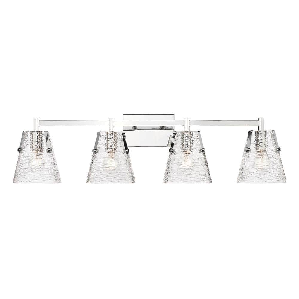 Analia 36 in. 4 Light Chrome Vanity Light with Clear Ribbed Glass Shade wit