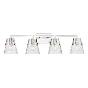 Analia 36 in. 4 Light Chrome Vanity Light with Clear Ribbed Glass Shade with No Bulbs Included