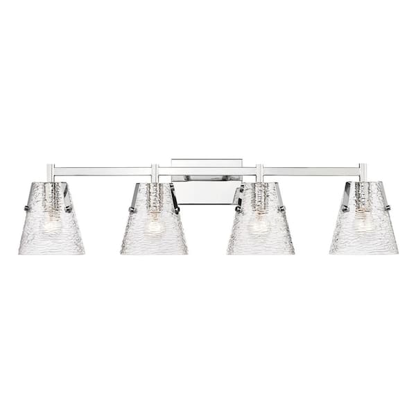 Unbranded Analia 36 in. 4 Light Chrome Vanity Light with Clear Ribbed Glass Shade with No Bulbs Included