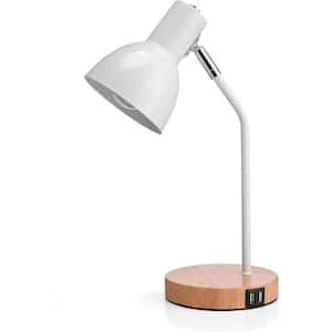 15.35 in. White Bedside Lamp with 2 Fast Charging USB Ports for Bedroom Table, Desk, Nightstand