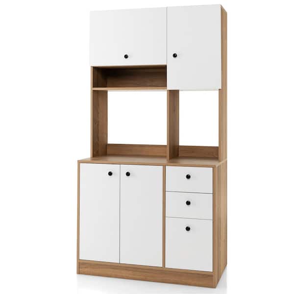 Costway White Wood 37 in. Tall Kitchen Pantry Buffet Hutch Freestanding Storage Cabinet 4 Doors