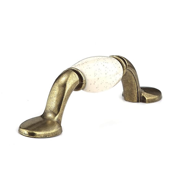 Richelieu Hardware Cherbourg Collection 3 in. (76 mm) Oatmeal and Burnished Brass Traditional Cabinet Bar Pull