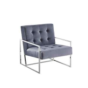 Bradley Grey Velvet With Stainless Steel Accent Chair