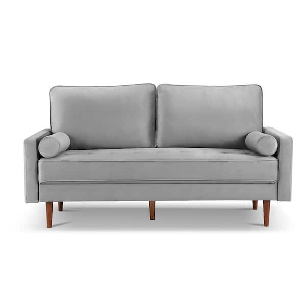 HomeRoots Amelia 69 in. Straight Arm Velvet Rectangle Sofa in. Gray