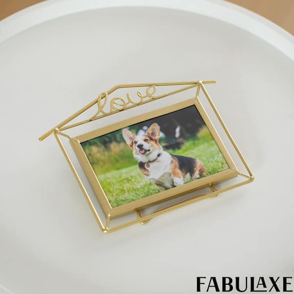 Set of 2 Decorative Gold Horizontal 6 x 8, and 4 x 6 Metal Floating Picture Frames with Easel Back Large and Small