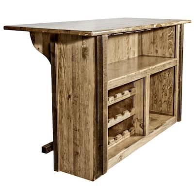 Homestead Collection Early American Wooden Bar with Wine Rack and Stemware Holder