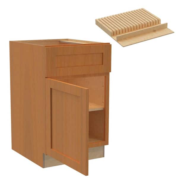 Home Decorators Collection Newport 21 in. W x 24 in. D x 34.5 in. H Assembled Plywood Base Kitchen Cabinet in Cinnamon with Knife Block Soft Cls LH