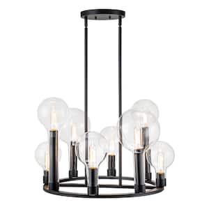 Honor 8-Light 29.6 in. W Black Circle; Globe; Cluster Wagon Wheel Chandelier with Clear glass for Dining/Living Room