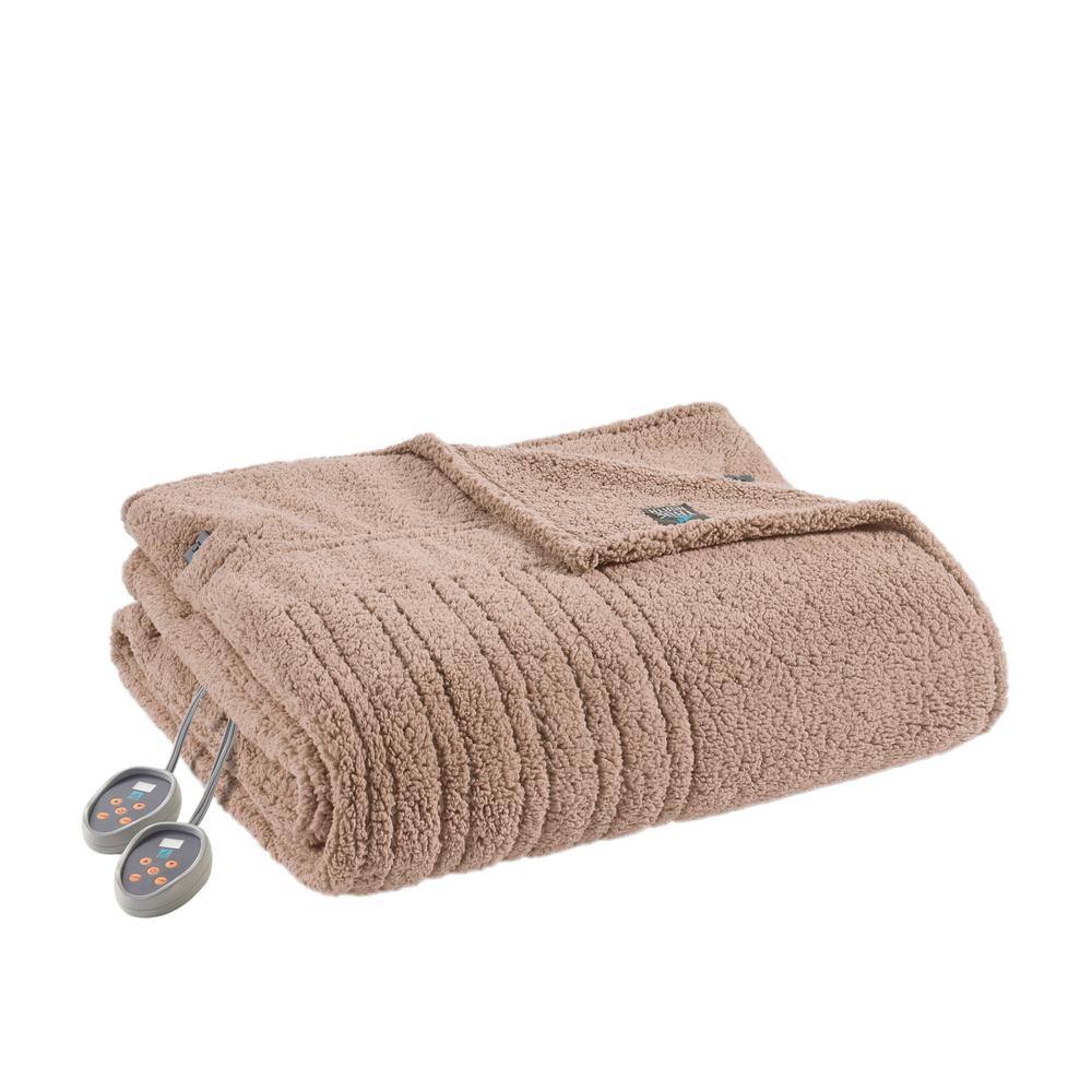 Full Size Brown Sherpa Reversible Heated Blanket