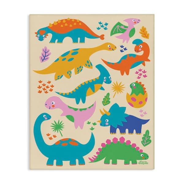 Stupell Industries Cute Whimsy Dinos by Carrie Cantwell Unframed Animal Graphic Art Print 20 in. x 16 in.