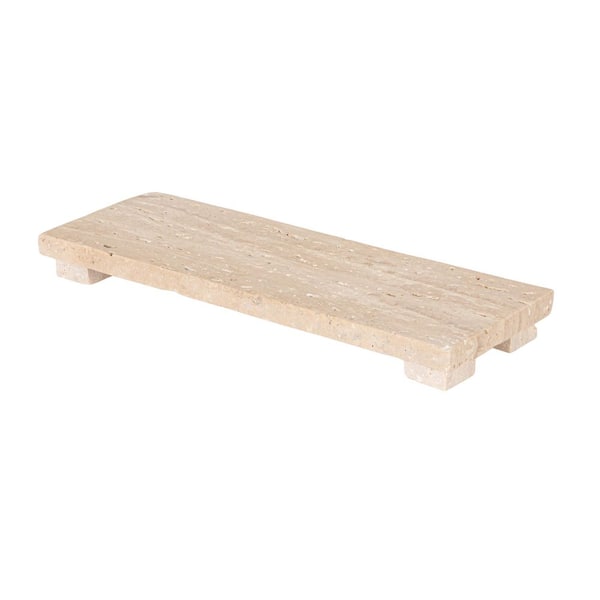 Storied Home 12 in. Scandinavian Beige Travertine Footed Serving Board