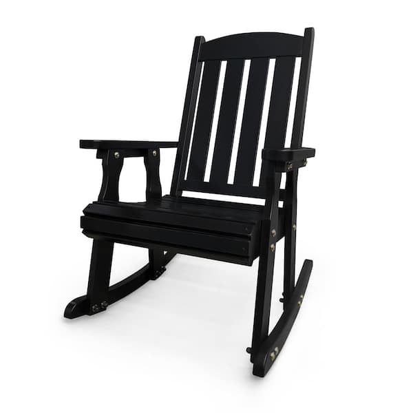 26.6 in. x 28.1 in. x 41.3 in. Wood Frame Outdoor Rocking Chair Black