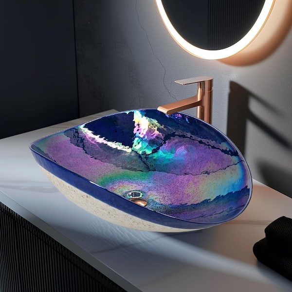 Ruvati Murano 19 in. Vessel Bathroom Sink in Celestial Blue Glass