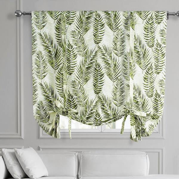 Exclusive Fabrics & Furnishings Kupala Eternal Green Printed Cotton 46 in. W x 63 in. L Room Darkening Rod Pocket Tie-Up Window Shade (1 Panel)