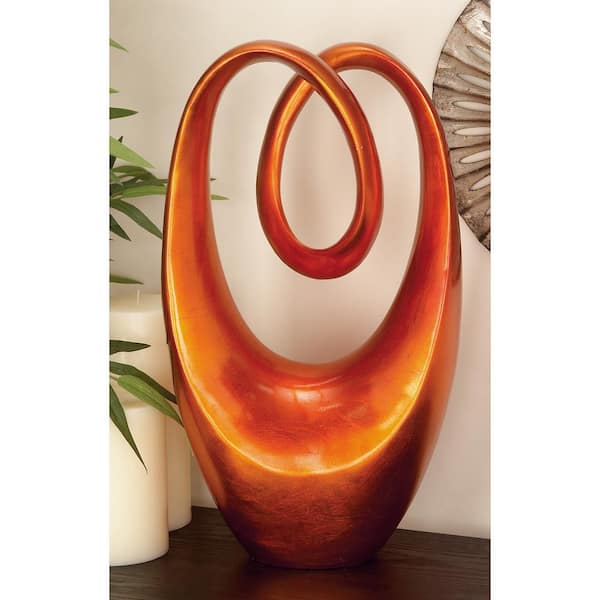 Litton Lane 6 in. x 20 in. Orange Polystone Swirl Abstract Sculpture