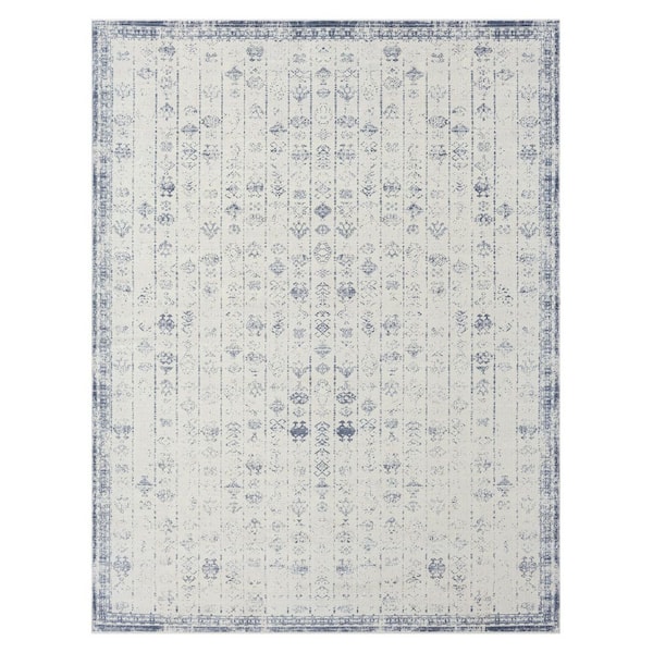 Melody Transitional Tribal Machine Washable Indoor Area Rug, Blue/Gray, 3 ft. x 4 ft.