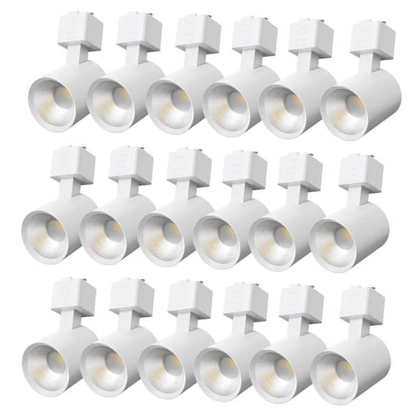 J-Type Track Head, White, Integrated LED Fixed Track Lighting, Cylinder, 5CCT, 800LM CRI90 (18-Pack)