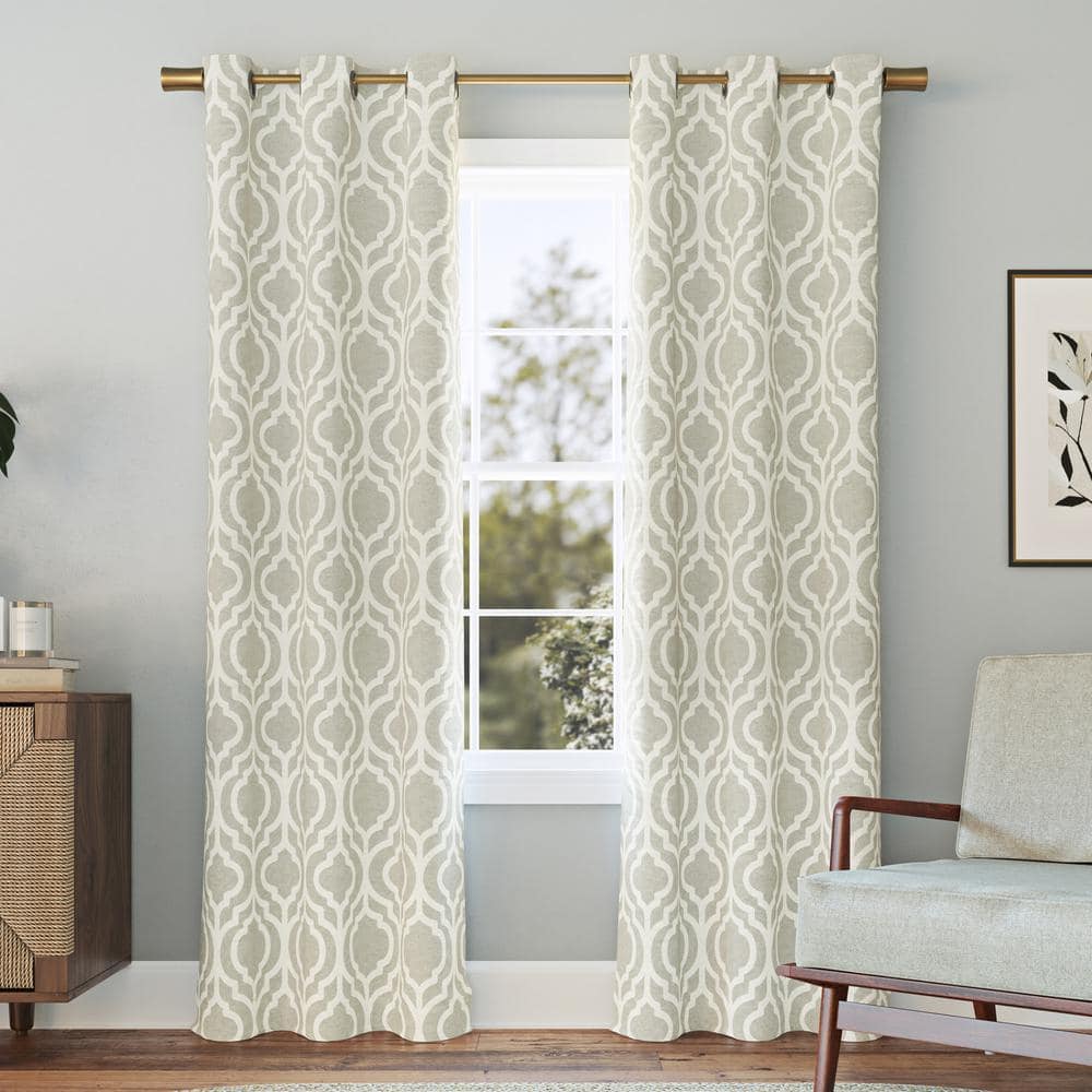 Taupe Geometric Trellis Print Blackout Grommet Curtain Panel 40" x 95"