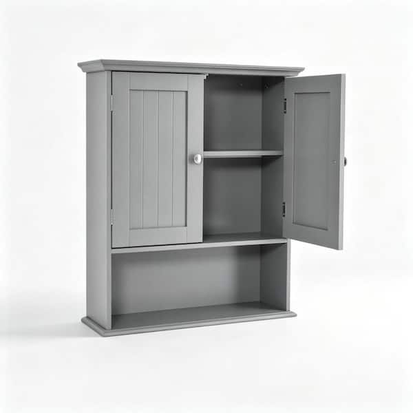 23.5 in. W x 28 in. H Grey Wood Wall Mount Medicine Cabinet without Mirror with Doors and Shelves