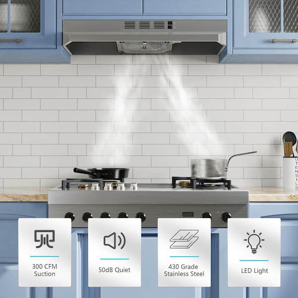 24 in. 300 CFM Convertible Under Cabinet Range Hood in Stainless Steel with LED, 2-Way Venting and washable mesh filters