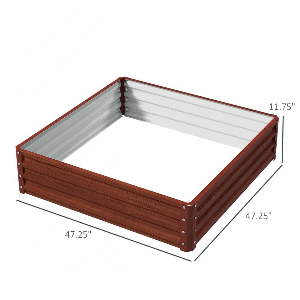 Natural Wood and Galvanized Steel Outdoor Raised Garden Bed