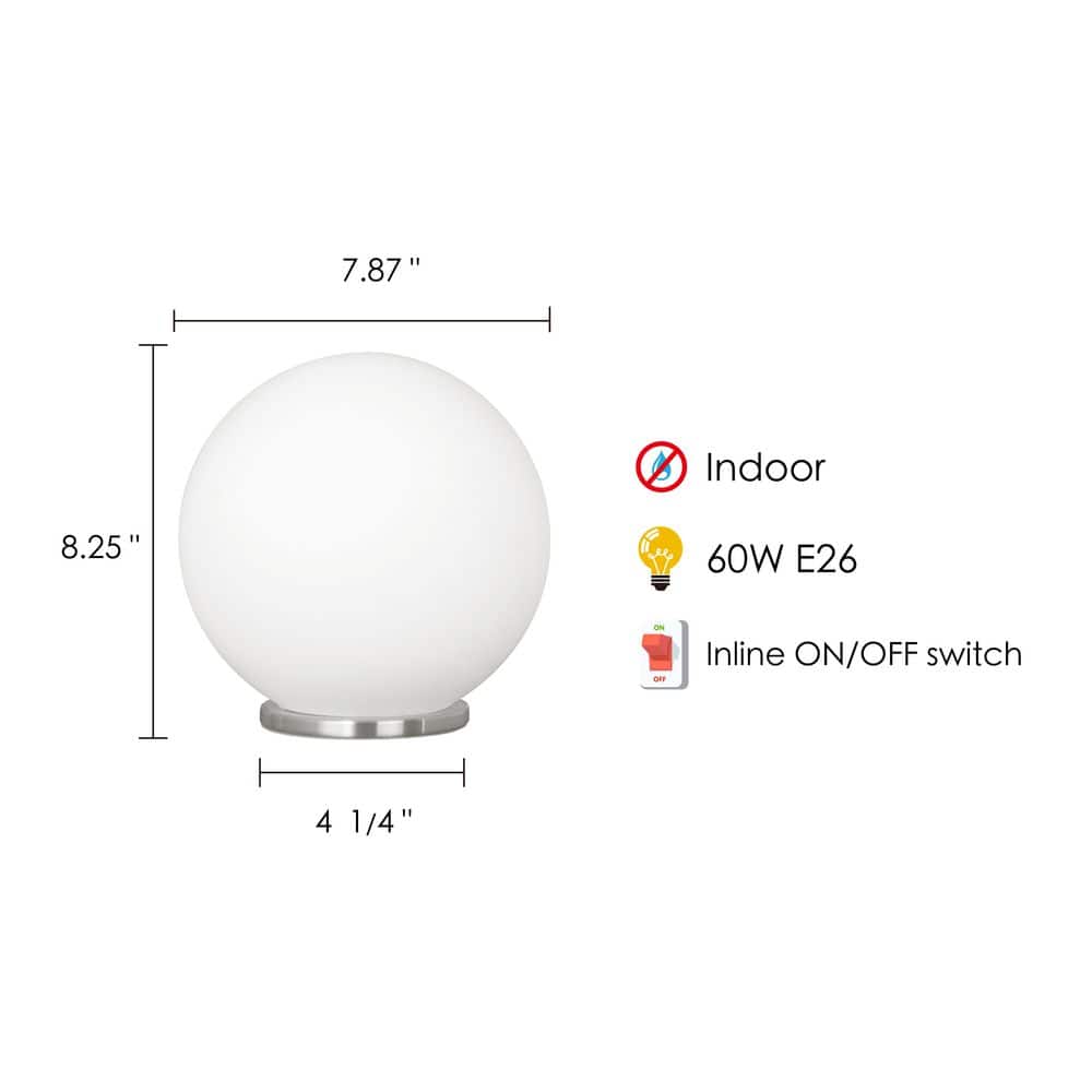 Eglo Rondo 8-Inch Silver Globe Table Lamp with Frosted Opal Shade