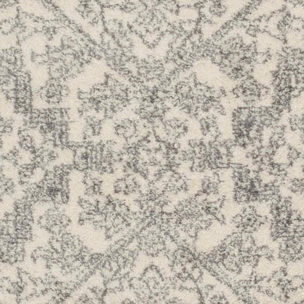 Ivory and Silver Medallion Synthetic Runner Rug